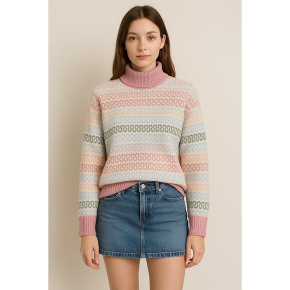 Pastel Mock Neck Knit Sweater Y2K Cottagecore Soft Girl Retro Cozy Pullover - Picture 1 of 11